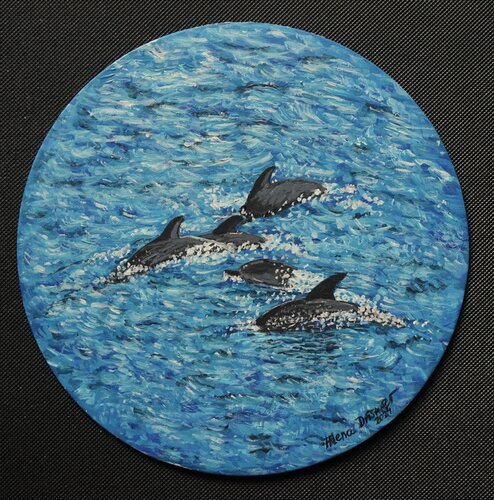 Delfine im Atlantischen Ozean di Alena Drisner, Pittura in vendita su Singulart