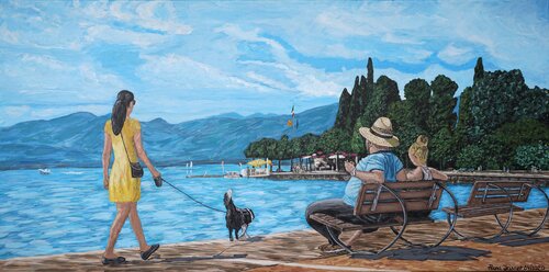 Spaziergang und Erholung am Gardasee in Italien de Alena Drisner, Pintura a la venta en Singulart