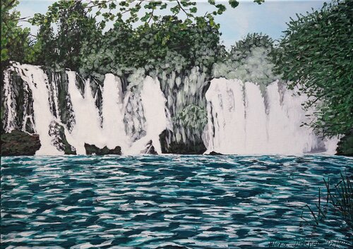 Atemberaubende Kravica Wasserfälle in Bosnien und Herzogowina de Alena Drisner, Pintura a la venta en Singulart