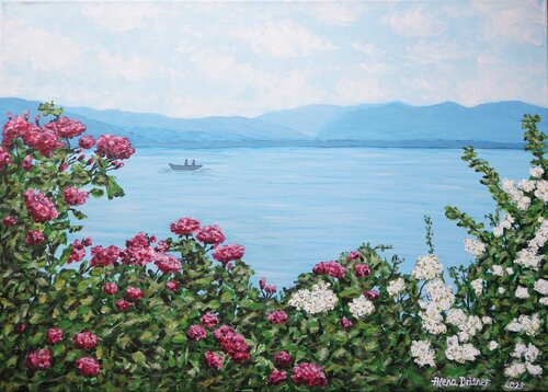 Rosen und der schöne Bodensee van Alena Drisner, Schilderij te koop op Singulart