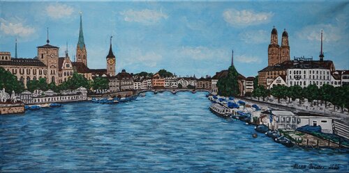 Züricher Altstadt in der Schweiz de Alena Drisner, Pintura a la venta en Singulart