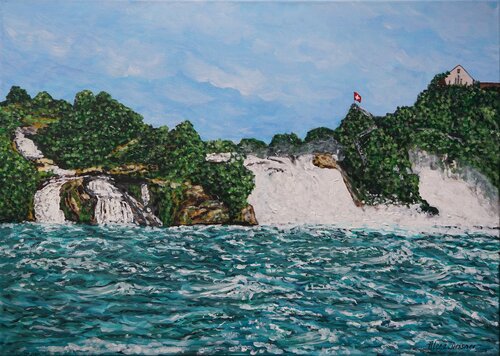 Beeindruckende Rheinfall Wasserfälle in der Schweiz di Alena Drisner, Pittura in vendita su Singulart