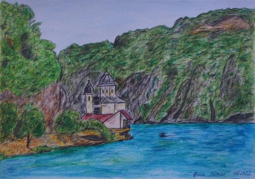 Das Mraconia-Kloster und die schöne Donau by Alena Drisner, 絵画 for Sale on Singulart