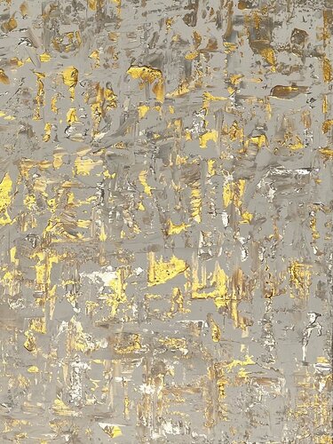 Yin in gold und titangrau einer antiken Anmutung wird abstrakt di Ben Plaumann, Pittura in vendita su Singulart