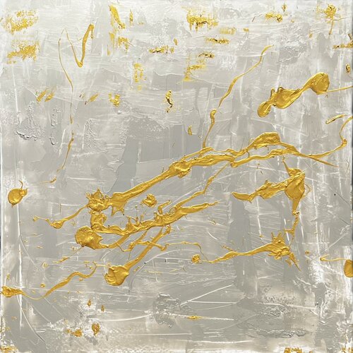 Exploration von Gold auf glänzendem Silber am Deich / Kuratiert von Stella Lillig, Artist Curator CD bei SLOS, New York di Ben Plaumann, Pittura in vendita su Singulart
