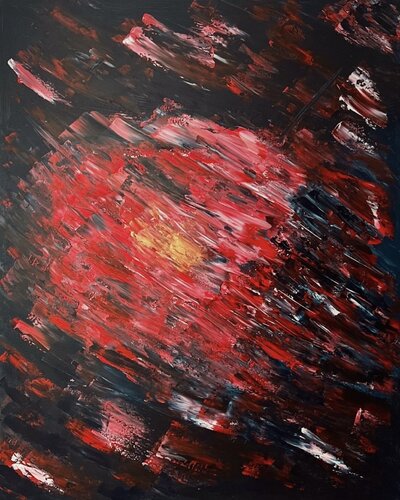 Feuerballroter Kern trifft auf Blau di Ben Plaumann, Pittura in vendita su Singulart