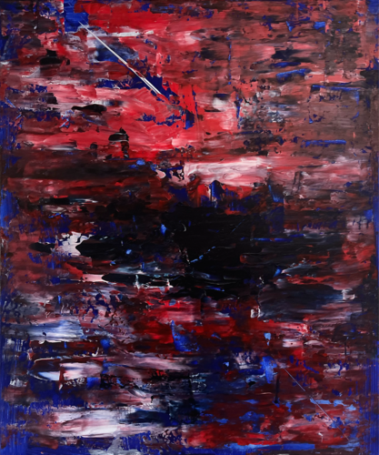 Blau, rot und schwarz wird abstrakt / Auf Singulart von Galerie kuratiert di Ben Plaumann, Pittura in vendita su Singulart