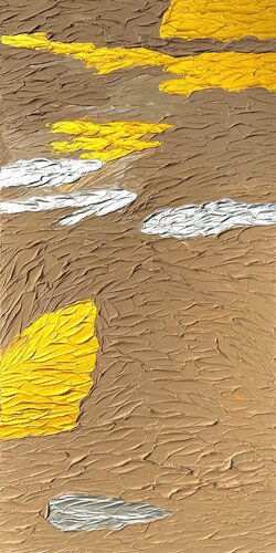 Gold silberne Wellen am Deich / Für die Singulart Sammlung "Emotionale Abstraktion" kuratiert di Ben Plaumann, Pittura in vendita su Singulart