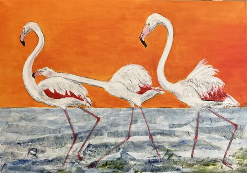 Flamingos by Annette Gesine Rathjen, Painting for Sale on Singulart