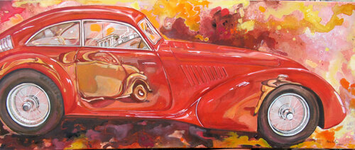 Riflessi su una Bugatti rossa by Mara Isolani, Painting for Sale on Singulart