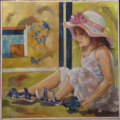Bimba con farfalle by Mara Isolani, Painting for Sale on Singulart