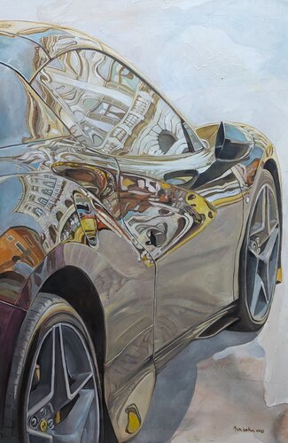 riflessi di un mattino su una Ferrari by Mara Isolani, 油畫 for Sale on Singulart