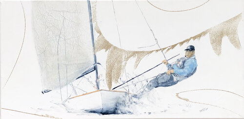 Simon Russel lors du championnat du monde de Finn à Medemblik di Alain Abramatic, Pittura in vendita su Singulart