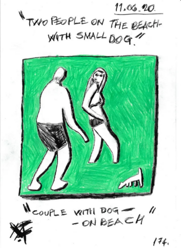 Couple on beach with dog von Harry FENNEY, Werk auf Papier kaufen auf Singulart