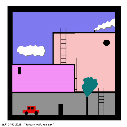 Factory wall red car di Harry FENNEY, Digitale in vendita su Singulart