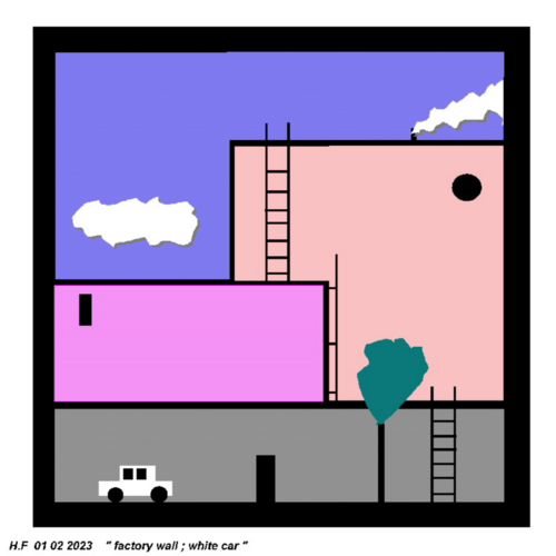 Factory wall white car di Harry FENNEY, Digitale in vendita su Singulart