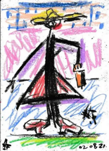 Yellow hat, orange bag, red shoes di Harry FENNEY, Opera su carta in vendita su Singulart