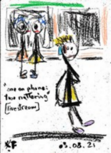 one on the phone two nattering di Harry FENNEY, Opera su carta in vendita su Singulart