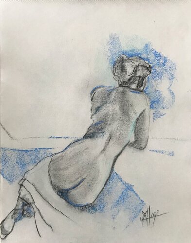 NU en gris et bleu by Marlène REGAZZONI, 소묘 for Sale on Singulart