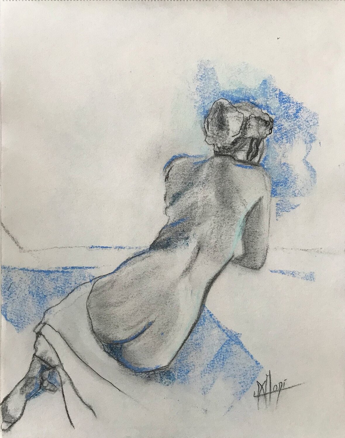 NU en gris et bleu Marlène REGAZZONI