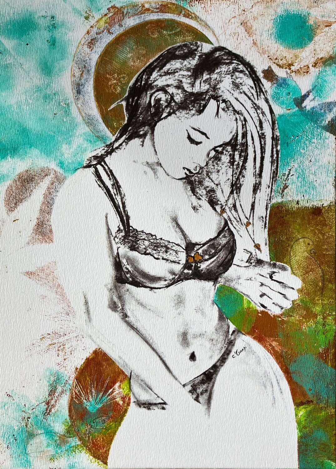 MAM'ZELLE LILAS -VAR 1- Marlène REGAZZONI Werk auf Papier zu verkaufen