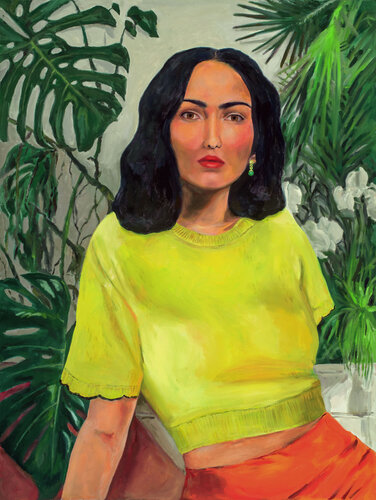 Portrait in Yellow Sweater van Katherine Lewis, Schilderij te koop op Singulart