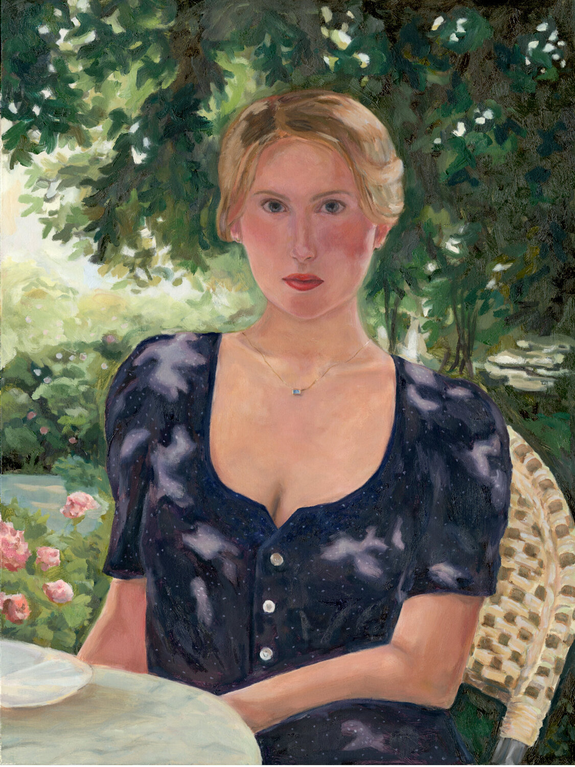 Woman in a Spotted Dress Katherine Lewis Originalgemälde zu verkaufen