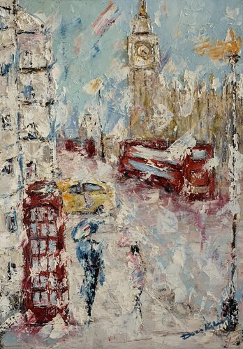 Big Ben sotto la pioggia by Dora Kalinova, 油畫 for Sale on Singulart