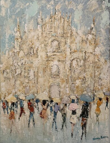Giornata di pioggia al Duomo di Milano by Dora Kalinova, 油畫 for Sale on Singulart