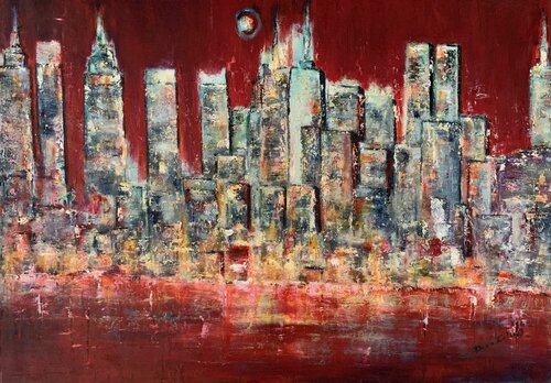 Luna piena sopra Manhattan par Dora Kalinova, Peinture en vente sur Singulart