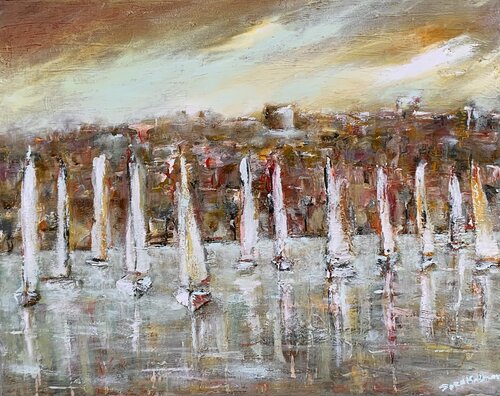 Naples’ Bay Serenity di Dora Kalinova, Pittura in vendita su Singulart