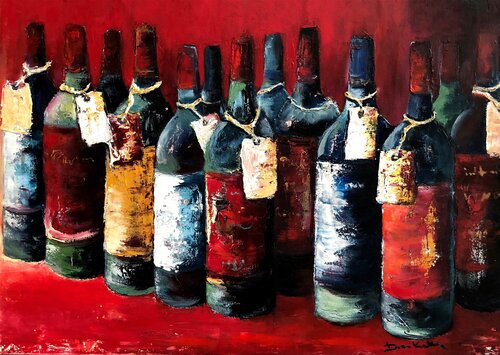 Aged Bottles of Wine di Dora Kalinova, Pittura in vendita su Singulart