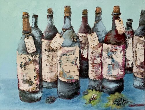 Vintage Wine Bottles von Dora Kalinova, Malerei kaufen auf Singulart