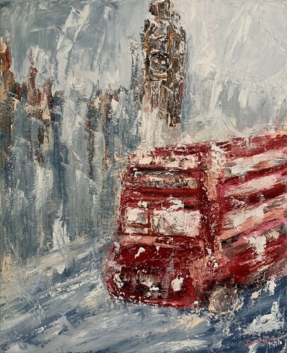 Iconic London Bus Cityscape di Dora Kalinova, Pittura in vendita su Singulart