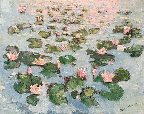 Ninfee rosa in fiore by Dora Kalinova, 油畫 for Sale on Singulart