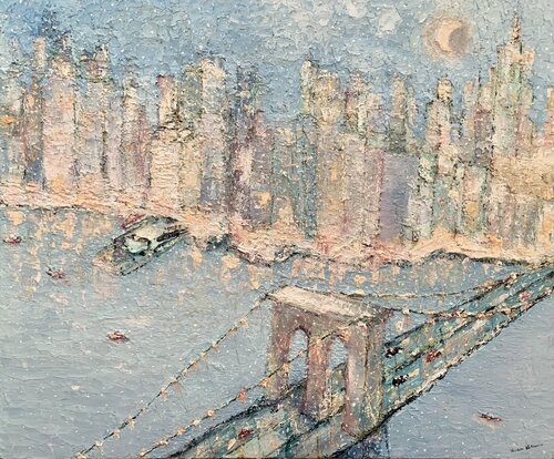 Nevicata sul ponte di Brooklyn di Dora Kalinova, Pittura in vendita su Singulart