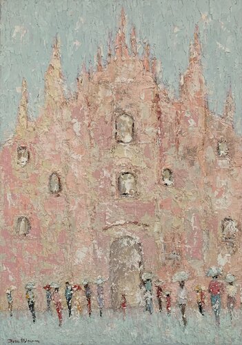 Snowy Milan Cathedral Scene di Dora Kalinova, Pittura in vendita su Singulart