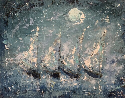 Sailboats blue dream by Dora Kalinova, 油畫 for Sale on Singulart