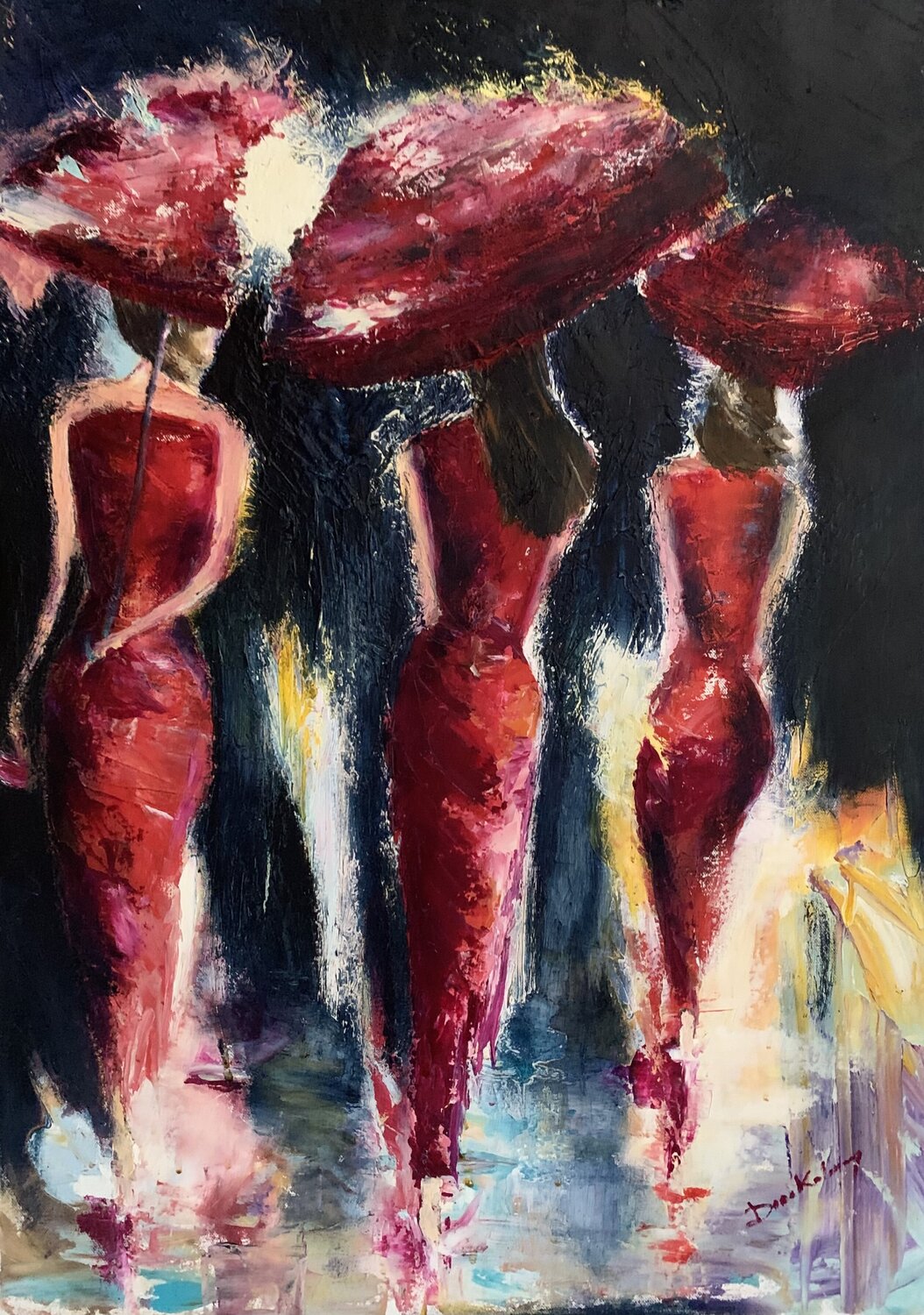 A piedi nudi sotto la pioggia Dora Kalinova Dipinto originale in vendita