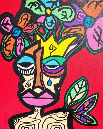 Man with Flowers van Mahrk Gotié, Schilderij te koop op Singulart