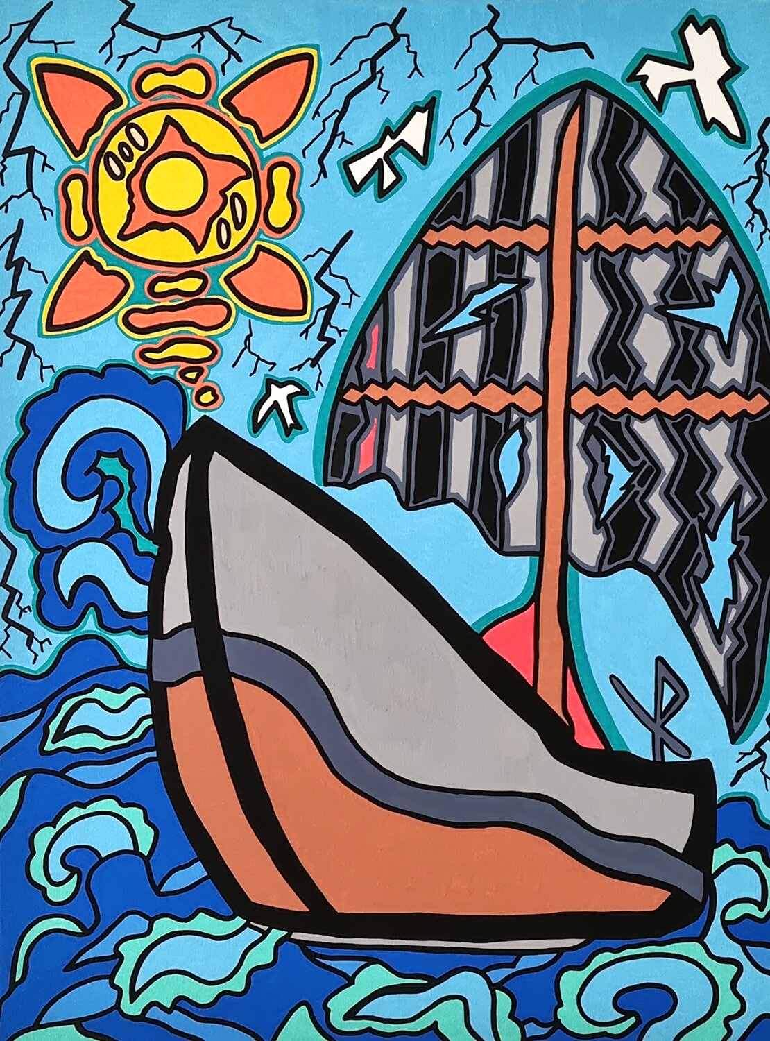 A Boat on the Sea Mahrk Gotié Originalgemälde zu verkaufen