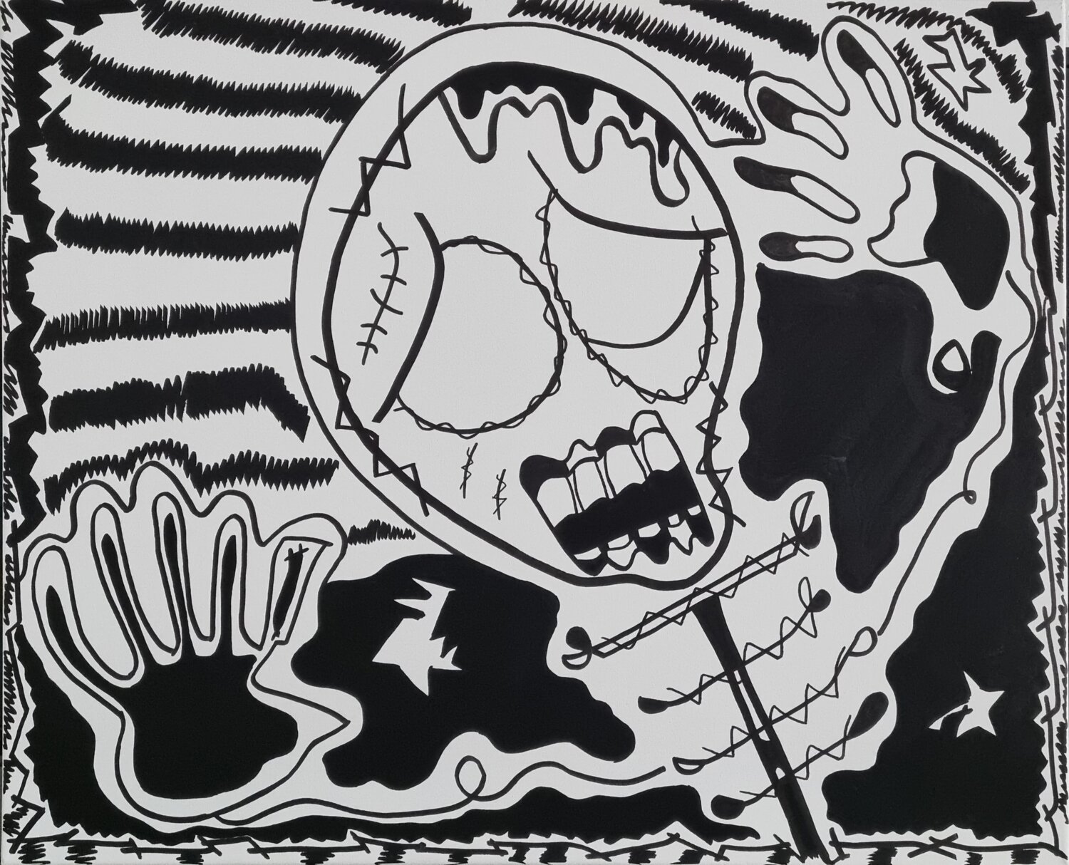 My Skeleton tries to escape from Reality Mahrk Gotié Dipinto originale in vendita