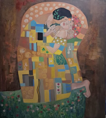 Reinterpretation of The Kiss by Gustav Klimt von Adalgiza Vaz, Malerei kaufen auf Singulart