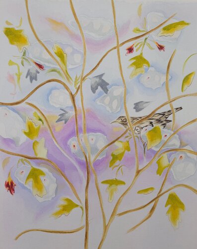 Song thrush in the bushes de Julia Hofstetter, Pintura a la venta en Singulart