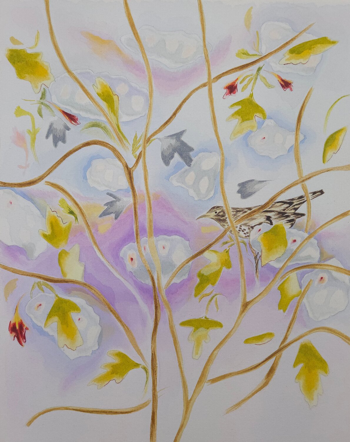 Song thrush in the bushes Julia Hofstetter Originalgemälde zu verkaufen