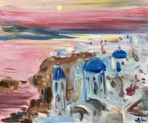 Santorini sunset impressions van Altin Furxhi, Schilderij te koop op Singulart