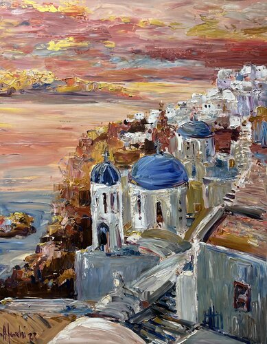 SANTORINI GOLDEN SUNSET van Altin Furxhi, Schilderij te koop op Singulart