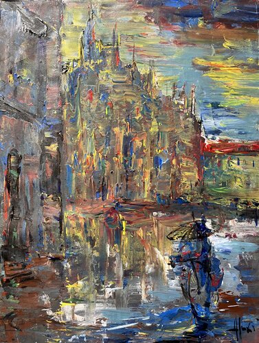 Rainy Milan di Altin Furxhi, Pittura in vendita su Singulart