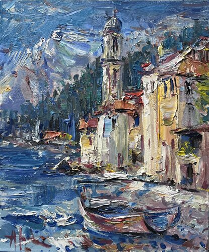 Lago di Como Lake, oil painting di Altin Furxhi, Pittura in vendita su Singulart