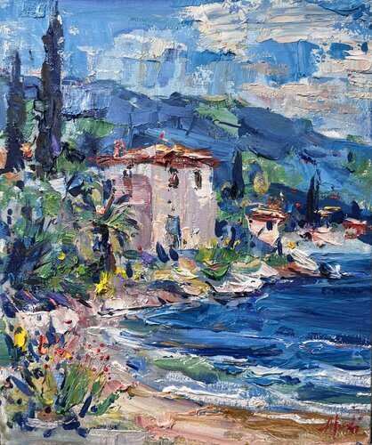 Lago di Garda Lake, oil painting di Altin Furxhi, Pittura in vendita su Singulart